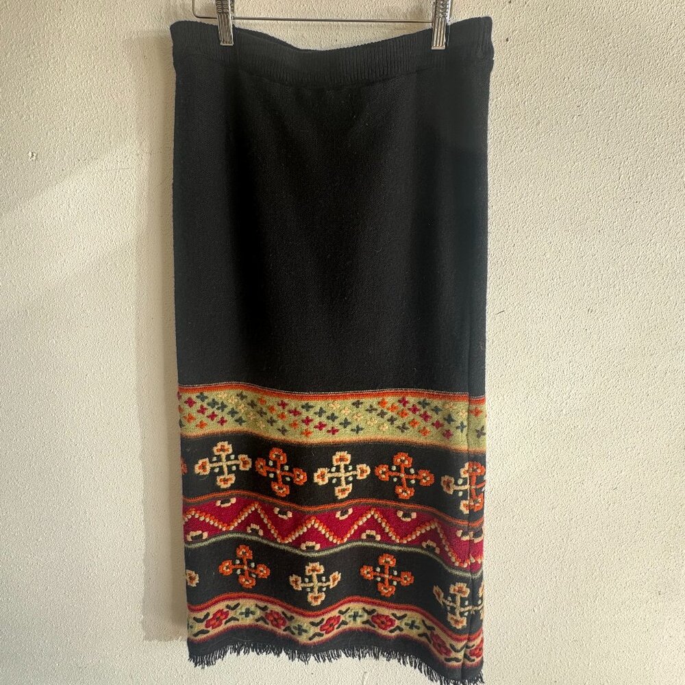Double D Ranch 100% lambswool Aztec  embroidered fringe skirt